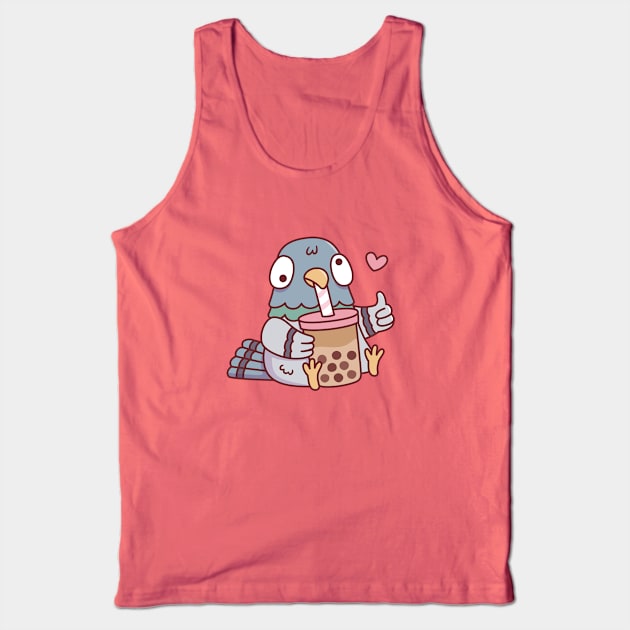 Cute Pigeon Loves Boba Tea Tank Top by rustydoodle